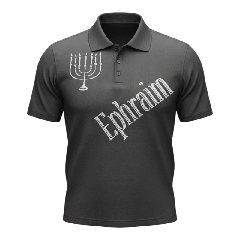Ephraim w/ Menorah White Fringes 100% Polyester Polo Black Short Sleeve