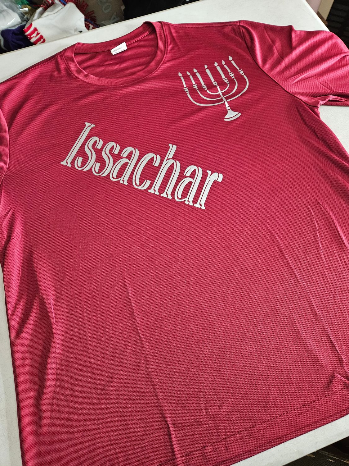 Issachar w/ Menorah Silver Fringes 100% Polyester Polo Wine Long Sleeve