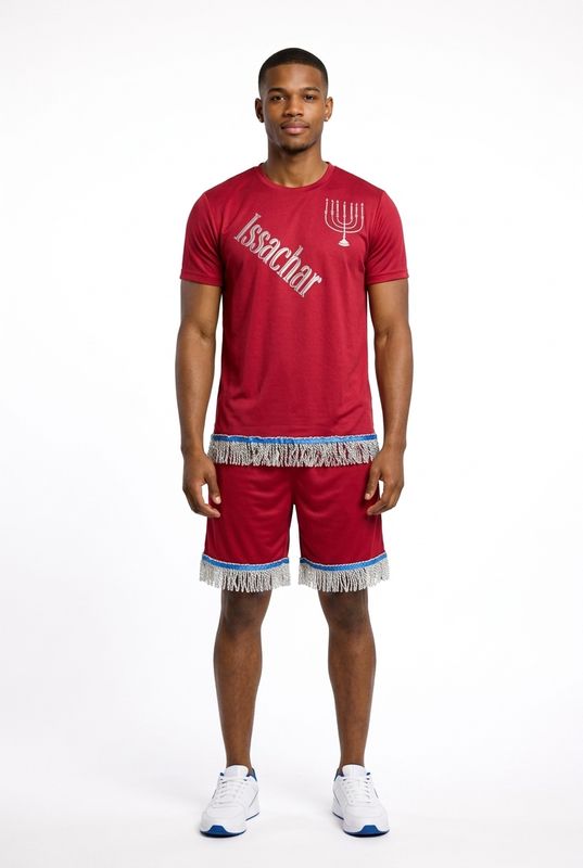 Issachar w/ Menorah Silver Fringes 100% Polyester Polo Wine Long or Short Sleeve