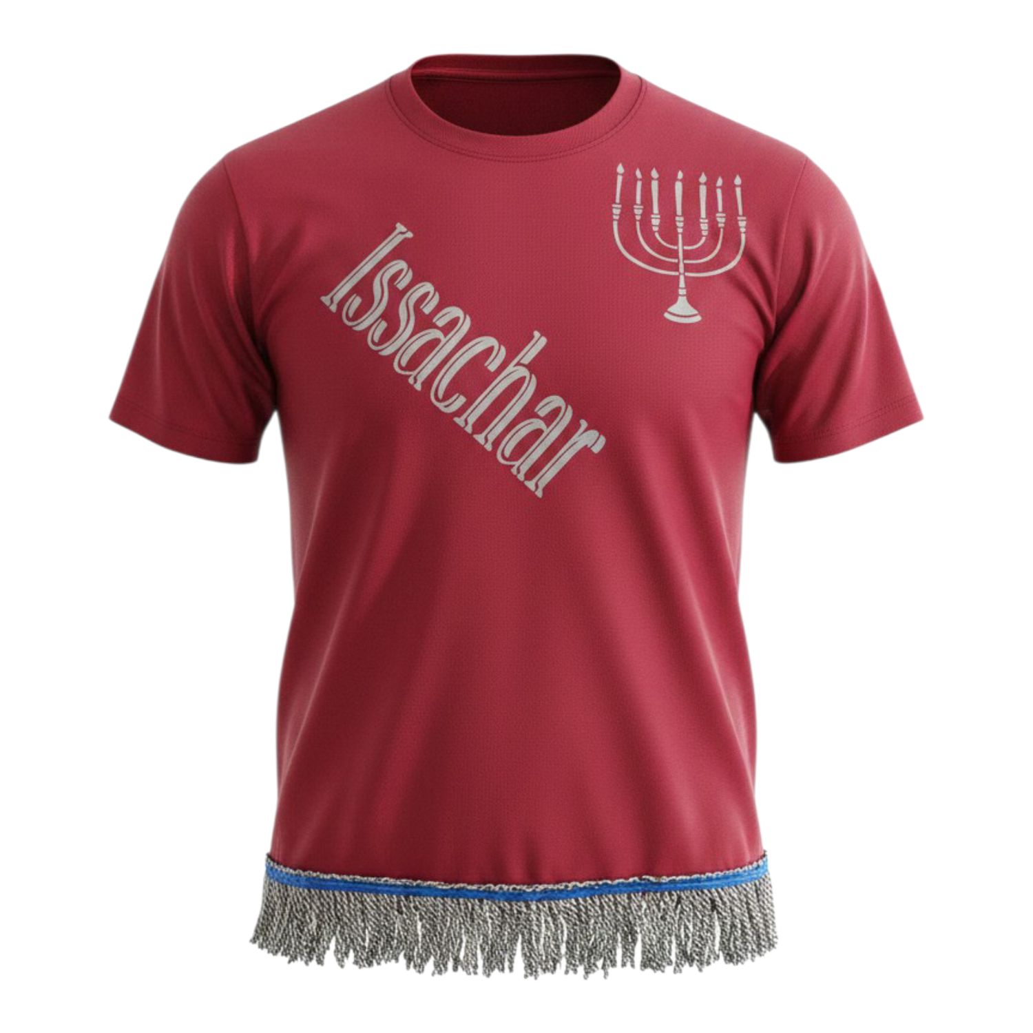 Issachar w/ Menorah Silver Fringes 100% Polyester Polo Wine Long or Short Sleeve
