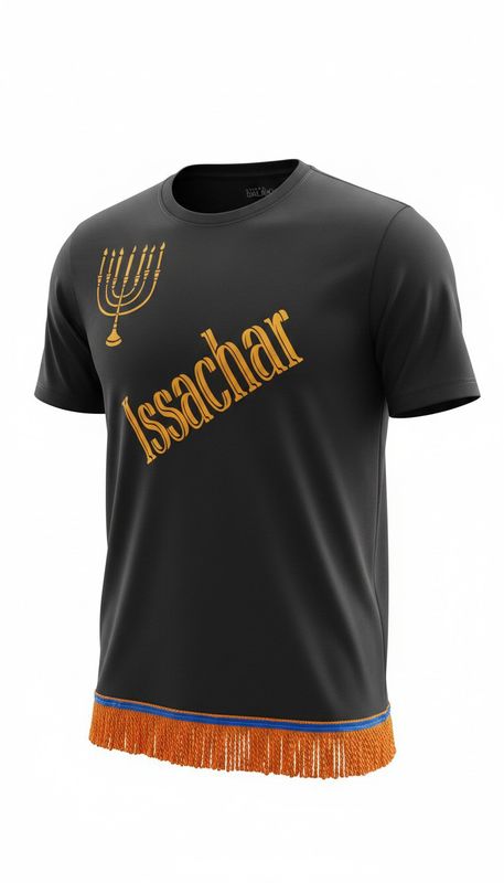 Issachar w/ Menorah Orange Fringes 100% Polyester Polo Black Long Sleeve