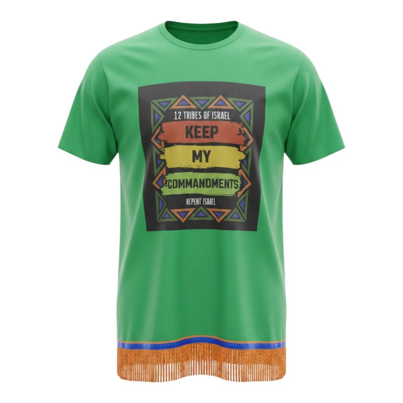12 Tribes of Israel Keep My Commandments Irish Green Tee John 14:15 Gold Fringes