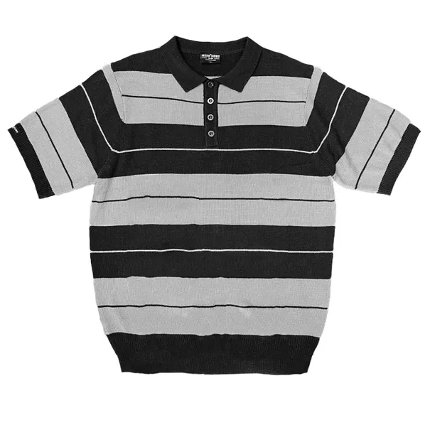 100% Acrylic Striped Black Gray 4 Button Polo Shirt White Fringes