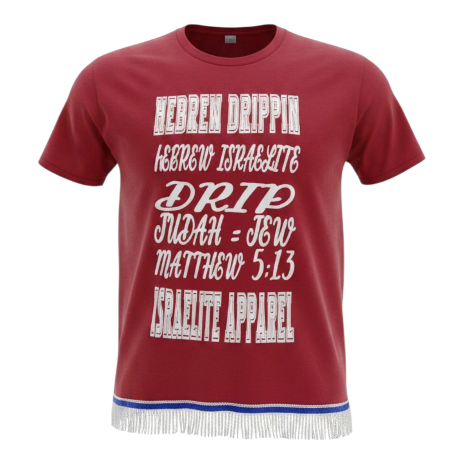 Hebrew Drip Maroon Tee White Fringes