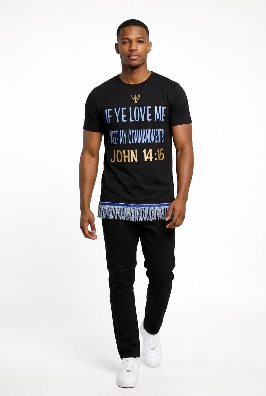 If Ye Love Me Keep My Commandments John 14:15 Black Shirt w/Sky Blue Fringes