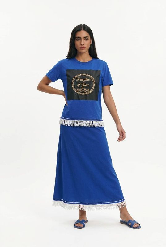 Daughter Of Zion Blue Tee White Fringes