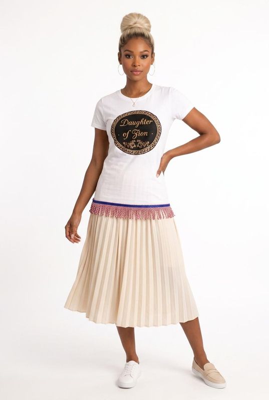 Daughter Of Zion Black Tee White Fringes No Background