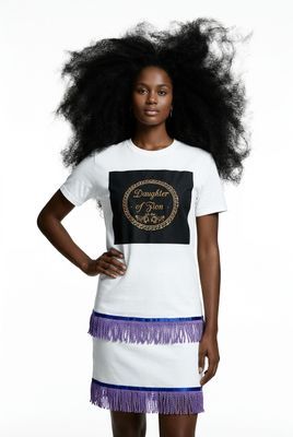 Daughter of Zion White Tee lavender Fringes
