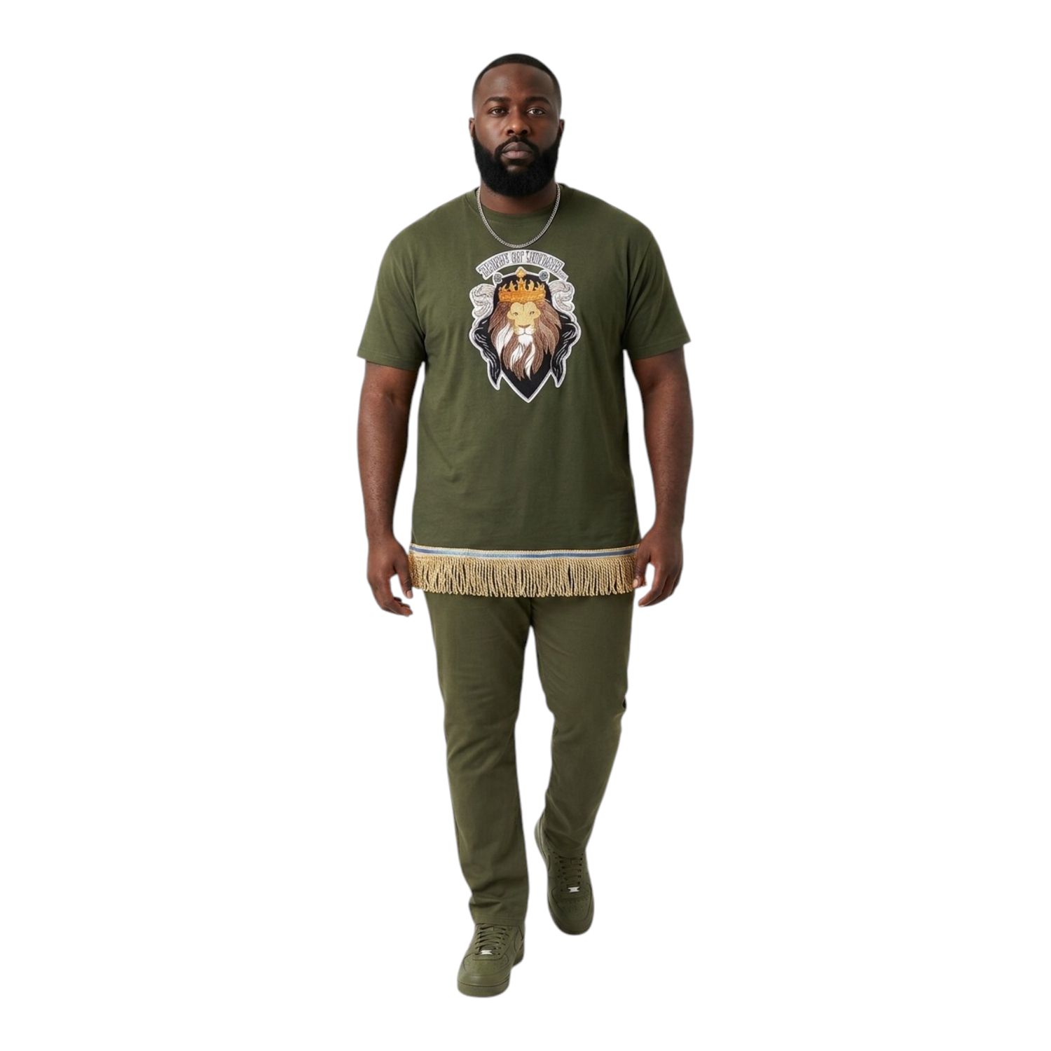 Tribe of Judah Exclusive Stitch Work Patch 12.5 inches Forest Green Tee Gold Fringes