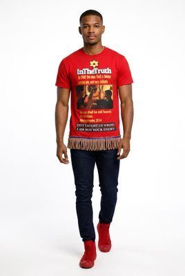 Inthetruth So That The Man That Is Tender Among You, And Very Delicate, His Eye Shall Be Evil Toward His Brother Red Tee Brown/Gold Fringes