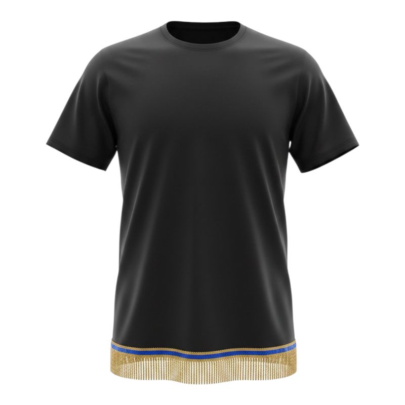 Solid Black Tee Gold Fringes