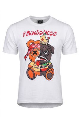 2 Pac &amp; Biggie Frenemies Dog Bear Split White Tee Red Fringes