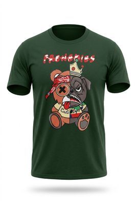 2 Pac &amp; Biggie Frenemies Dog Bear Split Forest Green Tee