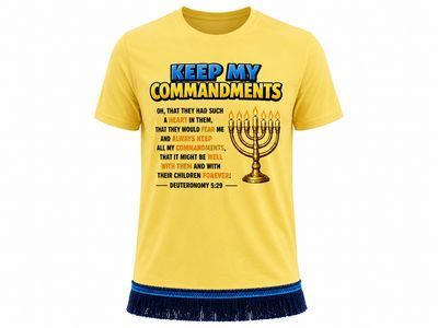 Keep My Commandments Deuteronomy 5:29 100% Cotton Yellow Tee Shirt Black Fringes