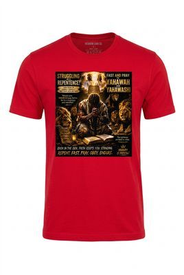 Struggling With Repentance Fast and Pray to Yahawah &amp; Yahawashi Repent Fast Endure 100% Cotton Black Tee Shirt Gold Fringes