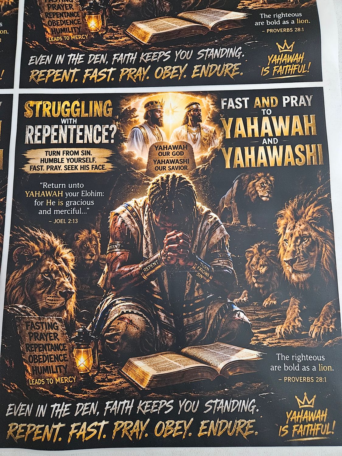 Struggling With Repentance Fast and Pray to Yahawah &amp; Yahawashi Repent Fast Endure Print Size 11x12 Inch