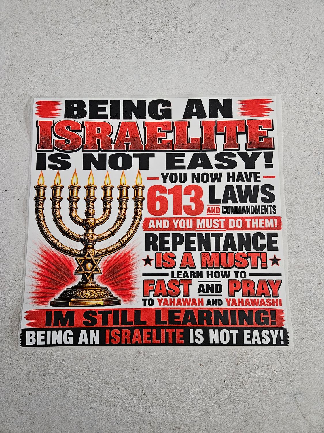 Being an Israelite is Not Easy You Now Have 613 Laws and Commandments and You Must Do Them DTF Print Size 11x14 Inch