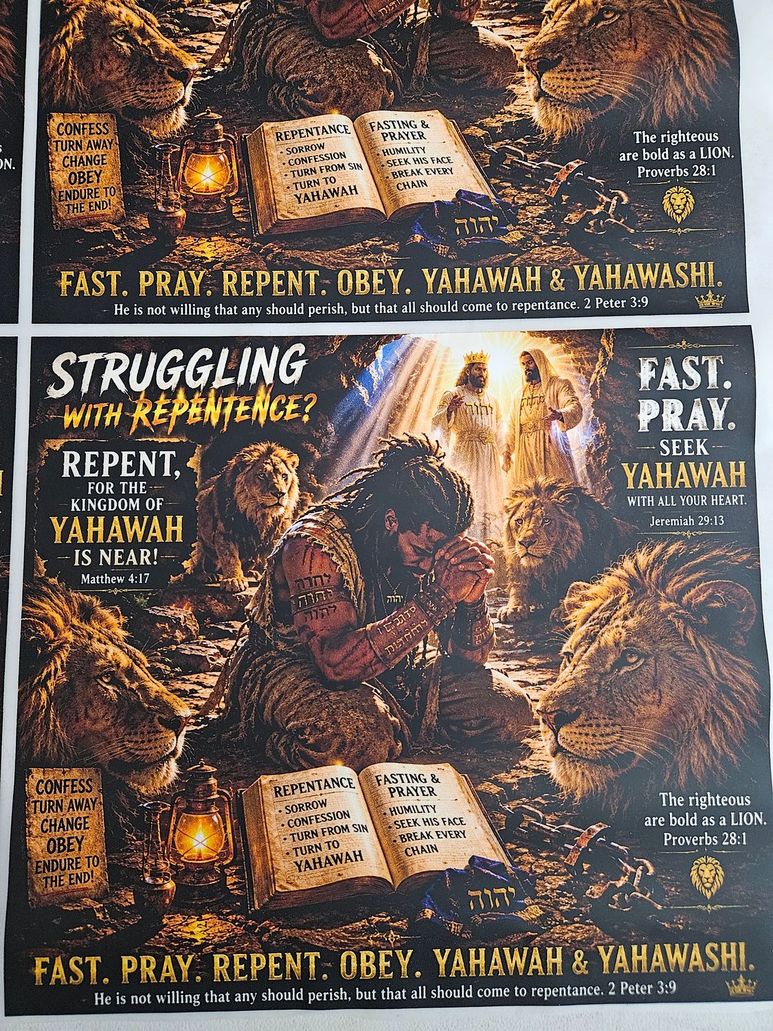 Struggling With Repentance Fast and Pray to Yahawah &amp; Yahawashi Repent Fast Endure Print Size 11x12 Inch