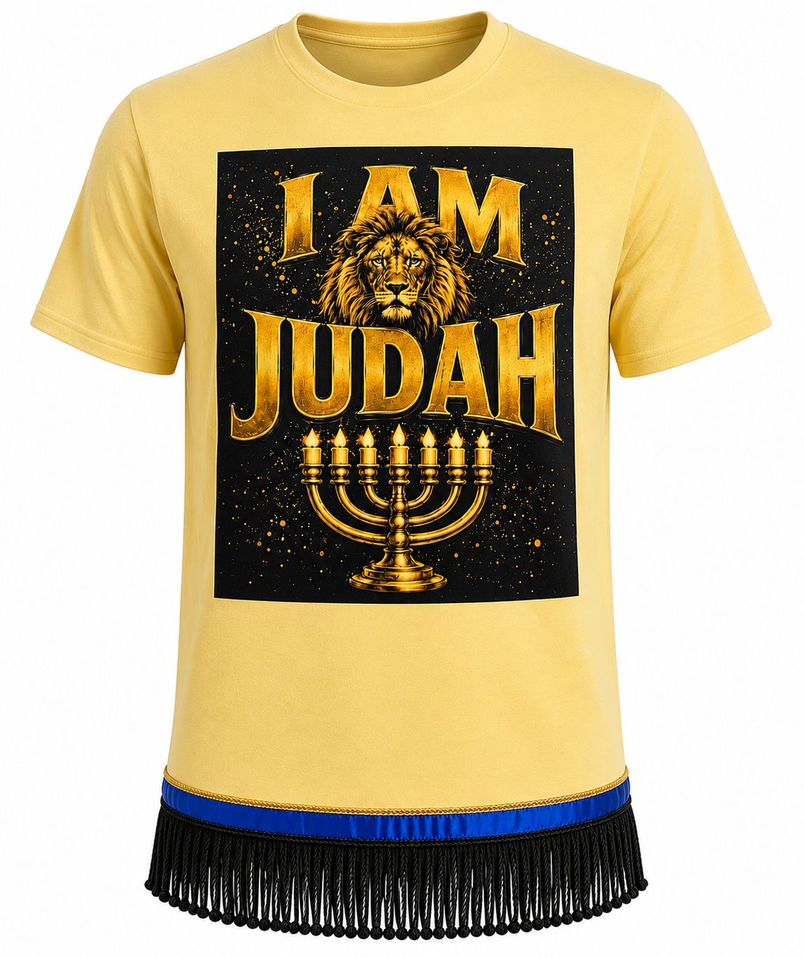 I Am Judah Yellow Tee Gold Fringes