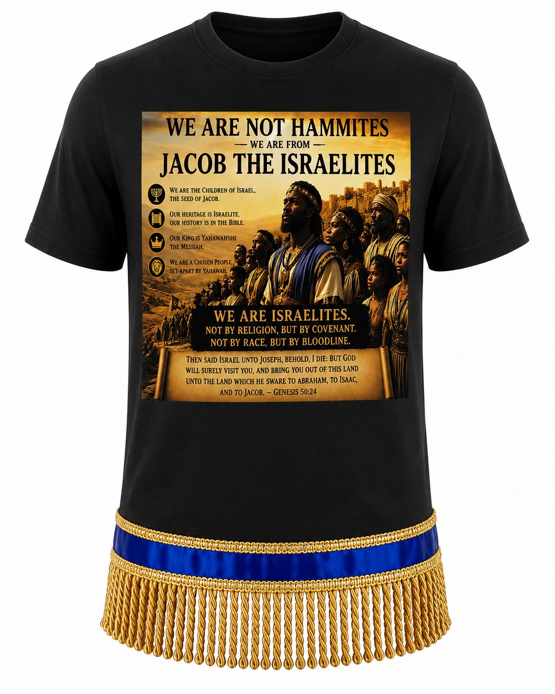 We Are Not Hammites Black Tee Gold Fringes