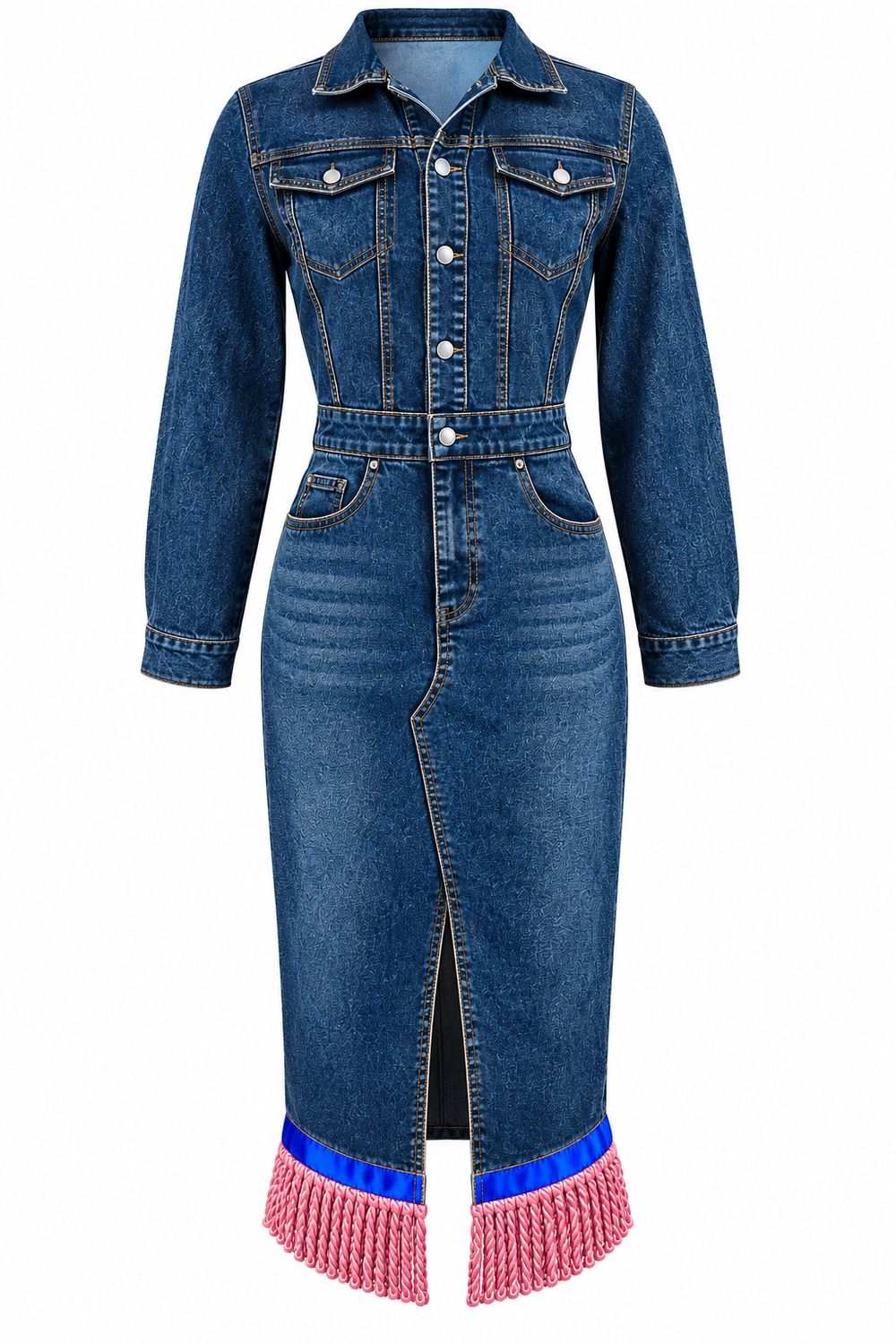 Button-Down Denim Maxi Dress 100% cotton Blue Denim