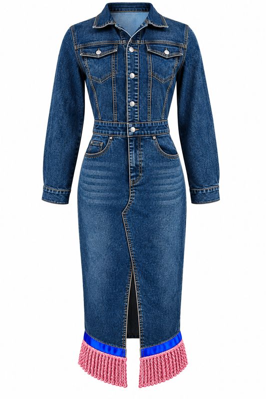 Button-Down Denim Maxi Dress 100% cotton Blue Denim