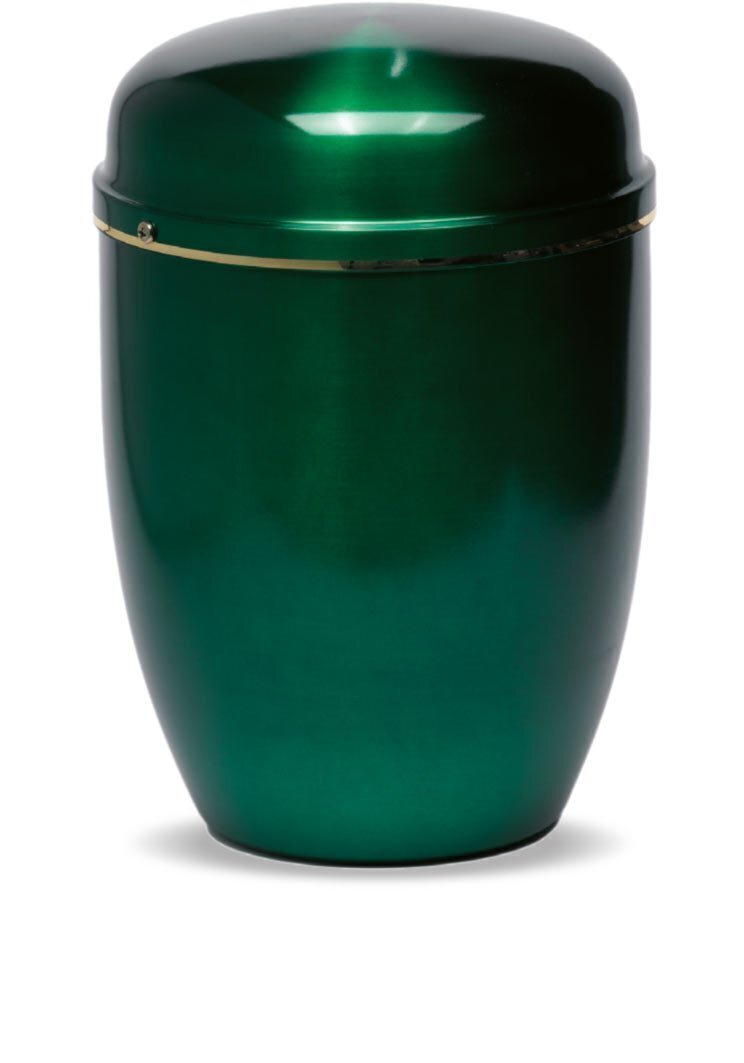Urna cinerária em aço pintado de verde escuro