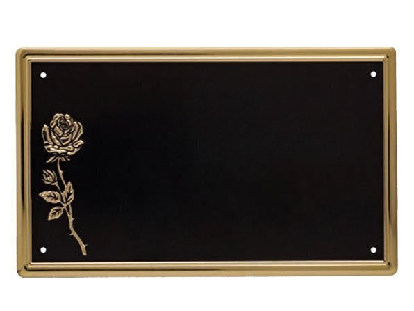 Placas planas de alumínio com fundo preto patinado, borda em ouro polonês e relevo rosa