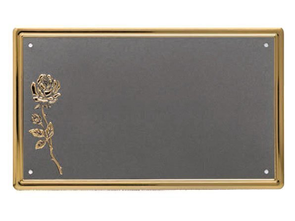 Placas planas de alumínio com fundo prateado patinado, borda em ouro polonês e relevo rosa
