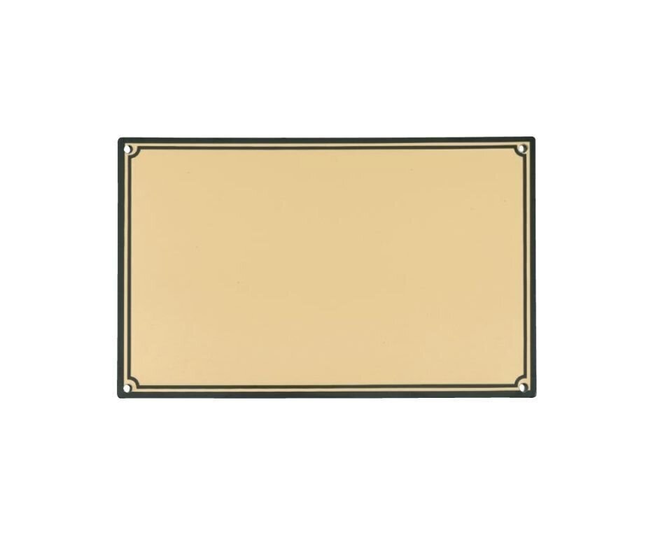 Placa plana de alumínio com fundo dourado e borda preta