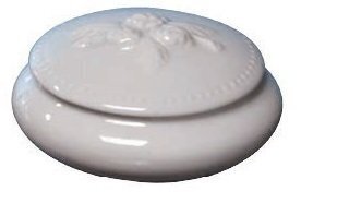 Mini urna cinerária em porcelana com flor branca