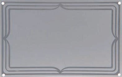 Placa retangular plana de alumínio com fundo pintado de prata e borda de prata polida