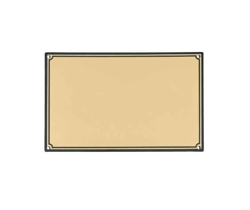 Placa plana de alumínio com fundo dourado e borda preta