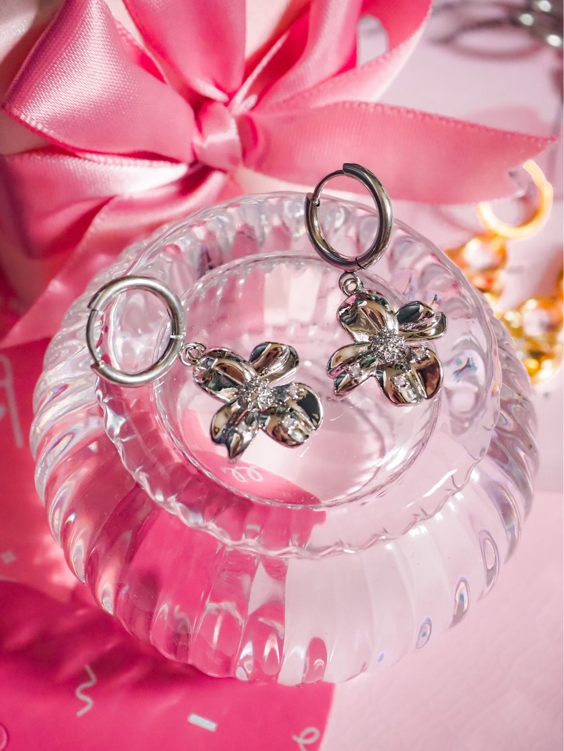 Magnolia Floral Silver Huggies