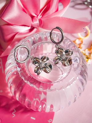 Magnolia Floral Silver Huggies