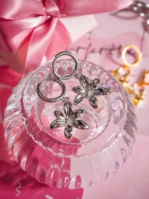 Lily Floral Silver Huggies