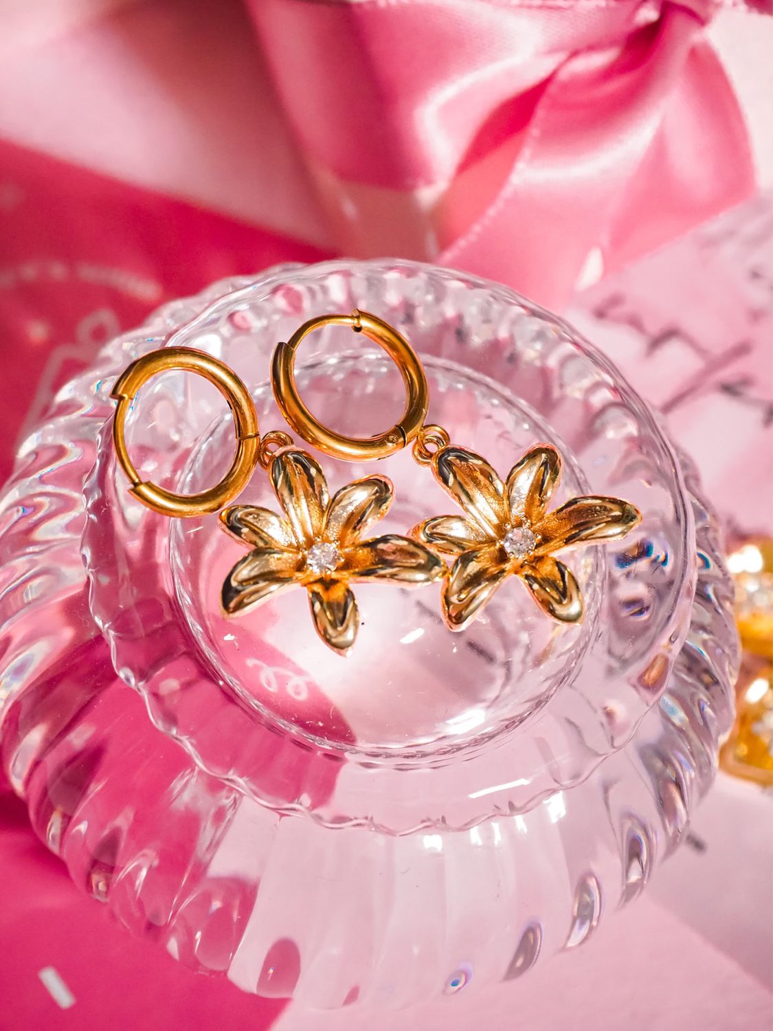 Lily Floral Gold Huggies