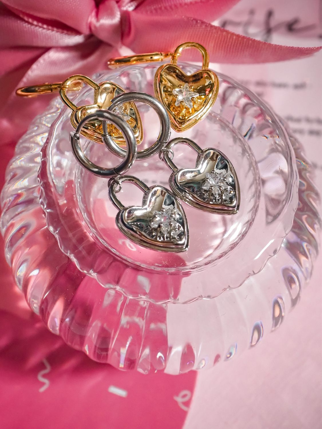 Adele Heart Locket Silver Huggies