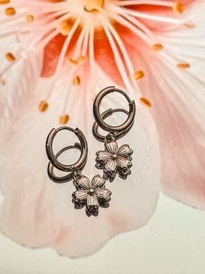 Sakura Blossom Silver Huggies