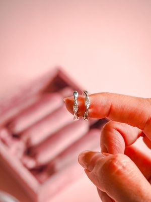 Silver Diamond Twist Huggies