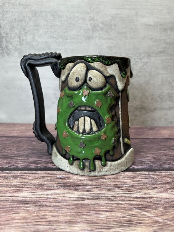 Green on white clover frosted Donut mug