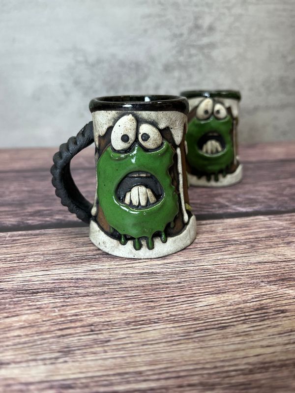 Green on White shot glass/espresso Donut cup