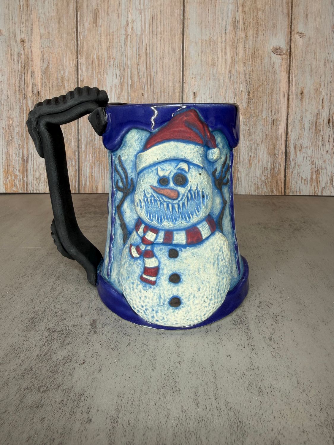 Snowman mug, Blue wash, Waldo Scarf, Purple frosting