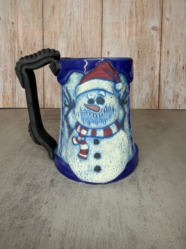 Snowman mug, Blue wash, Waldo Scarf, Purple frosting