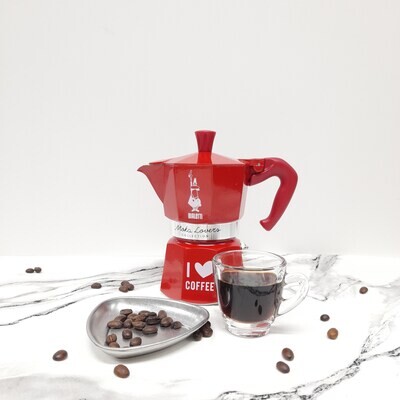 Bialetti Moka Express 3 Cups (I Love Coffee-Red)