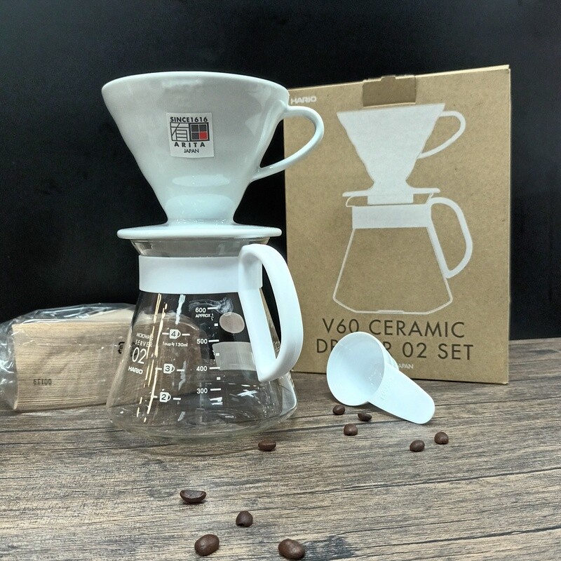 Hario V60 白色陶瓷濾杯/咖啡壺套裝 (1-4杯) - XVDD-3012 W
