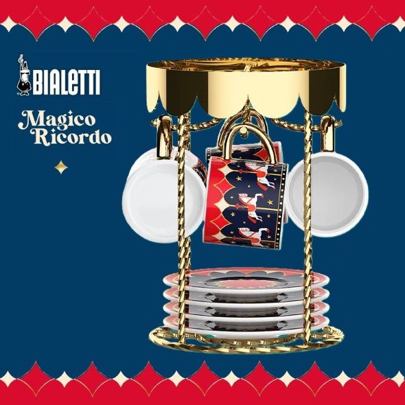 Bialetti Magico Ricordo魔法記憶系列 - 旋轉木馬掛架陶瓷咖啡杯架組 4杯4碟