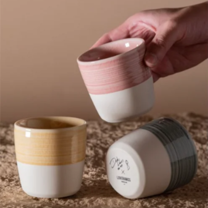 Loveramics DALE HARRIS "CHAMPIONS SIGNATURE"  80ML ESPRESSO CUP/150ML FLAT WHITE CUP - Pink/Yellow/Charcoal/Celadon Green