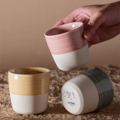 Loveramics DALE HARRIS "CHAMPIONS SIGNATURE"  80ML ESPRESSO CUP/150ML FLAT WHITE CUP - Pink/Yellow/Charcoal/Celadon Green