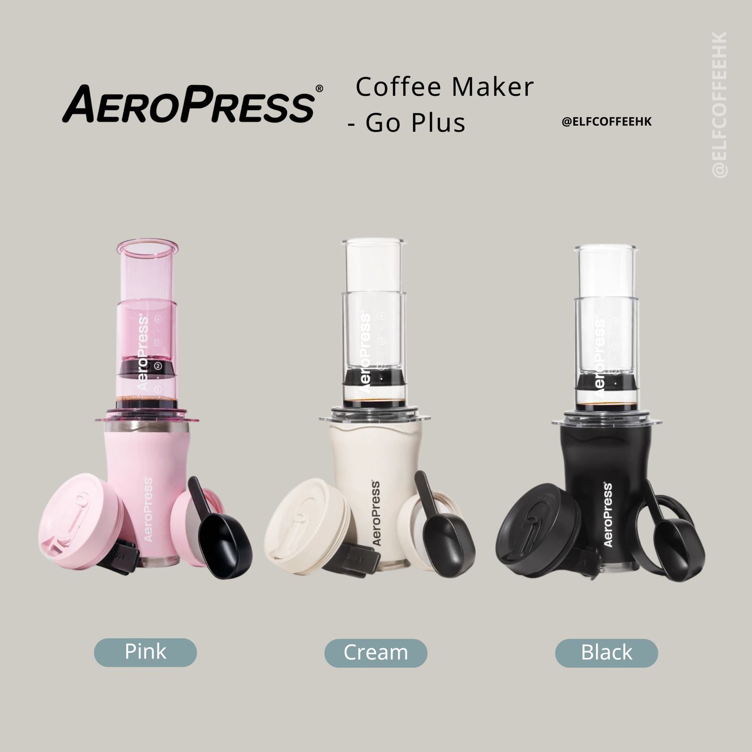 AeroPress Coffee Maker - Go Plus - Cream/Pink/Black